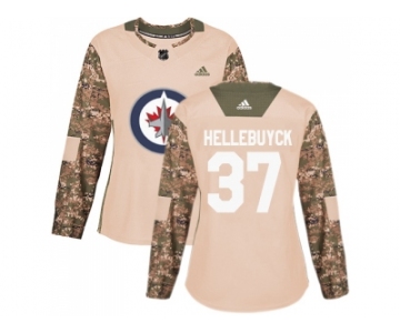 Women Adidas Winnipeg Jets #37 Connor Hellebuyck Camo Authentic 2017 Veterans Day Stitched NHL Jersey