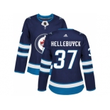 Women Adidas Winnipeg Jets #37 Connor Hellebuyck Navy Blue Home Authentic Stitched NHL Jersey