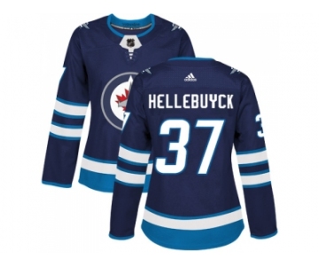 Women Adidas Winnipeg Jets #37 Connor Hellebuyck Navy Blue Home Authentic Stitched NHL Jersey