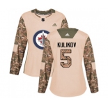 Women Adidas Winnipeg Jets #5 Dmitry Kulikov Authentic Camo Veterans Day Practice NHL Jersey