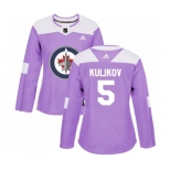 Women Adidas Winnipeg Jets #5 Dmitry Kulikov Authentic Purple Fights Cancer Practice NHL Jersey