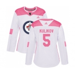 Women Adidas Winnipeg Jets #5 Dmitry Kulikov Authentic White Pink Fashion NHL Jersey