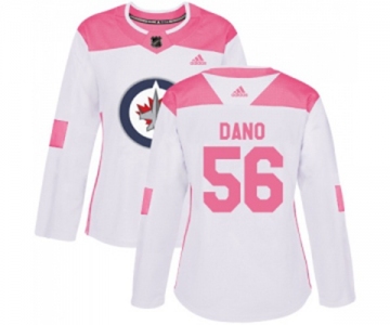 Women Adidas Winnipeg Jets #56 Marko Dano Authentic White Pink Fashion NHL Jersey