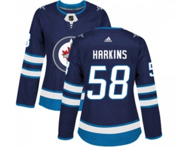 Women Adidas Winnipeg Jets #58 Jansen Harkins Authentic Navy Blue Home NHL Jersey