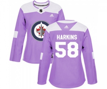 Women Adidas Winnipeg Jets #58 Jansen Harkins Authentic Purple Fights Cancer Practice NHL Jersey