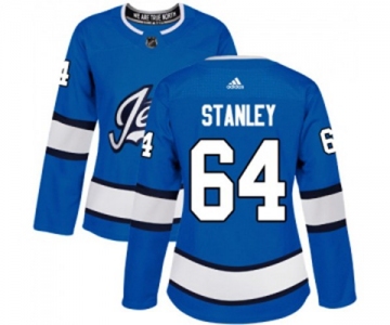 Women Adidas Winnipeg Jets #64 Logan Stanley Authentic Blue Alternate NHL Jersey