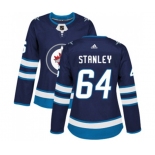 Women Adidas Winnipeg Jets #64 Logan Stanley Authentic Navy Blue Home NHL Jersey