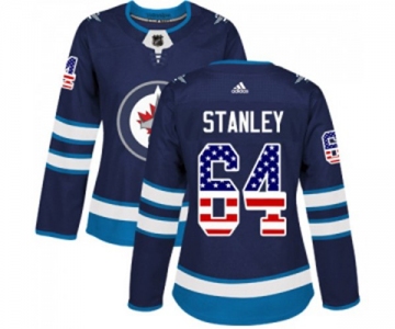 Women Adidas Winnipeg Jets #64 Logan Stanley Authentic Navy Blue USA Flag Fashion NHL Jersey