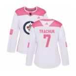 Women Adidas Winnipeg Jets #7 Keith Tkachuk Authentic White Pink Fashion NHL Jersey