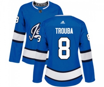 Women Adidas Winnipeg Jets #8 Jacob Trouba Authentic Blue Alternate NHL Jersey