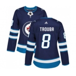 Women Adidas Winnipeg Jets #8 Jacob Trouba Authentic Navy Blue Home NHL Jersey