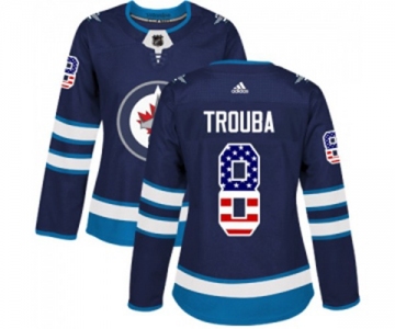 Women Adidas Winnipeg Jets #8 Jacob Trouba Authentic Navy Blue USA Flag Fashion NHL Jersey