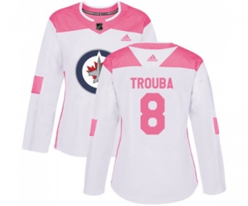 Women Adidas Winnipeg Jets #8 Jacob Trouba Authentic White Pink Fashion NHL Jersey