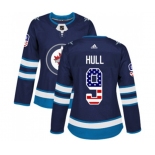 Women Adidas Winnipeg Jets #9 Bobby Hull Authentic Navy Blue USA Flag Fashion NHL Jersey