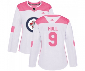 Women Adidas Winnipeg Jets #9 Bobby Hull Authentic White Pink Fashion NHL Jersey