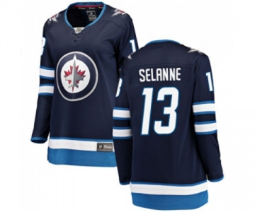 Women Winnipeg Jets #13 Teemu Selanne Fanatics Branded Navy Blue Home Breakaway NHL Jersey