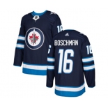 Youth Adidas Winnipeg Jets #16 Laurie Boschman Authentic Navy Blue Home NHL Jersey