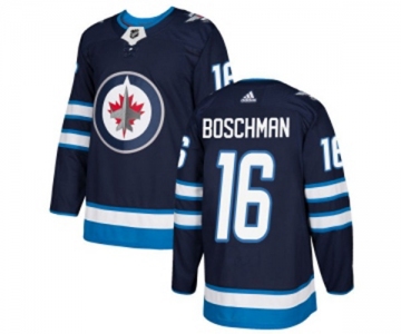 Youth Adidas Winnipeg Jets #16 Laurie Boschman Authentic Navy Blue Home NHL Jersey