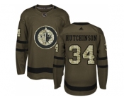 Youth Adidas Winnipeg Jets #34 Michael Hutchinson Green Salute to Service Stitched NHL Jersey