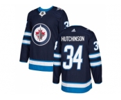 Youth Adidas Winnipeg Jets #34 Michael Hutchinson Navy Blue Home Authentic Stitched NHL Jersey