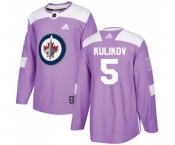 Youth Adidas Winnipeg Jets #5 Dmitry Kulikov Authentic Purple Fights Cancer Practice NHL Jersey