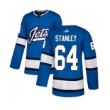 Youth Adidas Winnipeg Jets #64 Logan Stanley Authentic Blue Alternate NHL Jersey