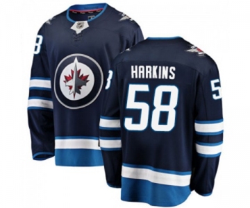 Youth Winnipeg Jets #58 Jansen Harkins Fanatics Branded Navy Blue Home Breakaway NHL Jersey