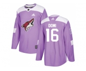 Men Adidas Phoenix Coyotes #16 Max Domi Purple Authentic Fights Cancer Stitched NHL Jersey