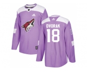 Men Adidas Phoenix Coyotes #18 Christian Dvorak Purple Authentic Fights Cancer Stitched NHL Jersey