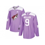 Men Adidas Phoenix Coyotes #9 Clayton Keller Purple Authentic Fights Cancer Stitched NHL Jersey