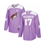 Men's Arizona Coyotes #17 Alex Galchenyuk Purple Fights Cancer Stitched Hockey Jersey