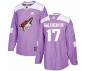 Men's Arizona Coyotes #17 Alex Galchenyuk Purple Fights Cancer Stitched Hockey Jersey