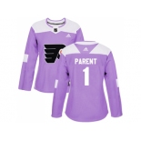 Women Adidas Philadelphia Flyers #1 Bernie Parent Purple Authentic Fights Cancer Stitched NHL Jersey