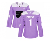 Women Adidas Philadelphia Flyers #1 Bernie Parent Purple Authentic Fights Cancer Stitched NHL Jersey