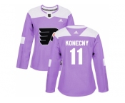 Women Adidas Philadelphia Flyers #11 Travis Konecny Purple Authentic Fights Cancer Stitched NHL Jersey