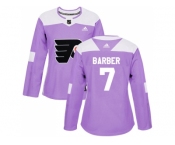 Women Adidas Philadelphia Flyers #7 Bill Barber Purple Authentic Fights Cancer Stitched NHL Jersey