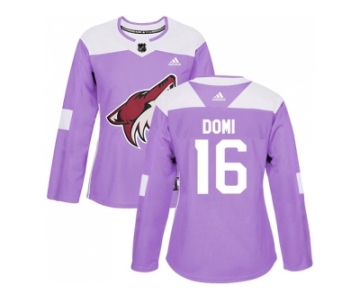 Women Adidas Phoenix Coyotes #16 Max Domi Purple Authentic Fights Cancer Stitched NHL Jersey