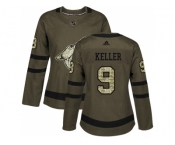 Women Adidas Phoenix Coyotes #9 Clayton Keller Green Salute to Service Stitched NHL Jersey