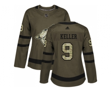 Women Adidas Phoenix Coyotes #9 Clayton Keller Green Salute to Service Stitched NHL Jersey