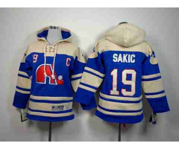 youth nhl jerseys quebec nordiques #19 sakic cream-blue[pullover hooded sweatshirt][patch C]