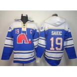 nhl jerseys quebec nordiques #19 sakic blue[pullover hooded sweatshirt][patch C]