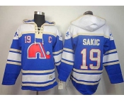 nhl jerseys quebec nordiques #19 sakic blue[pullover hooded sweatshirt][patch C]