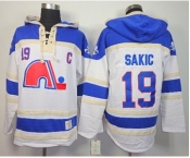 nhl jerseys quebec nordiques #19 sakic white-blue[pullover hooded sweatshirt][patch C]