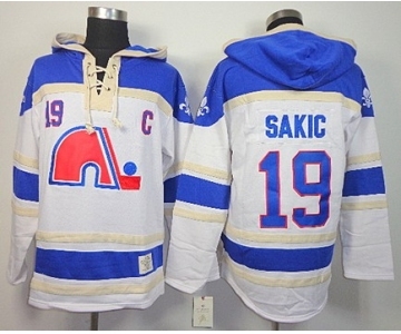 nhl jerseys quebec nordiques #19 sakic white-blue[pullover hooded sweatshirt][patch C]