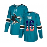 Adidas San Jose Sharks #16 Eric Fehr Authentic Teal Green USA Flag Fashion NHL Jersey