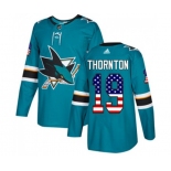 Adidas San Jose Sharks #19 Joe Thornton Authentic Teal Green USA Flag Fashion NHL Jersey