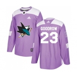 Adidas San Jose Sharks #23 Barclay Goodrow Authentic Purple Fights Cancer Practice NHL Jersey