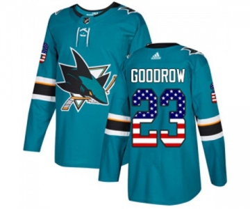 Adidas San Jose Sharks #23 Barclay Goodrow Authentic Teal Green USA Flag Fashion NHL Jersey