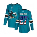 Adidas San Jose Sharks #27 Joonas Donskoi Authentic Teal Green USA Flag Fashion NHL Jersey