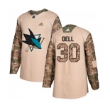 Adidas San Jose Sharks #30 Aaron Dell Authentic Camo Veterans Day Practice NHL Jersey